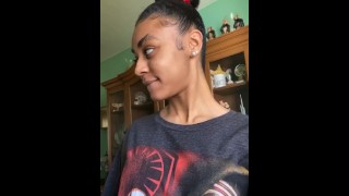 Ebony vouyer tries not to get caught around house